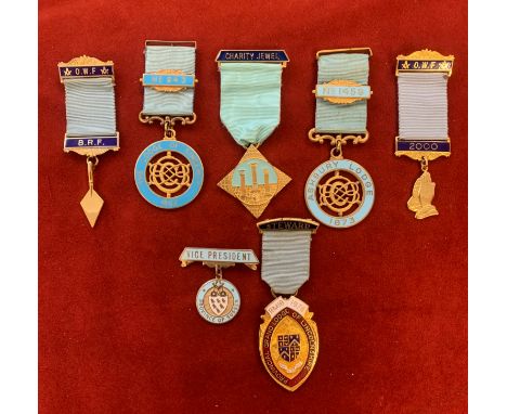 Masonic Jewels (8) including The Lodge of Sincerity, a Charity Jewel, Provincial Grand Lodge of Lincolnshire, Ashbury Lodge a