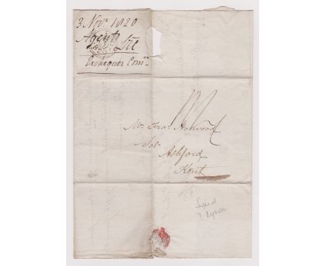 Great Britain 1820-Postal History EL dated Nov 3rd 1820 New Basinghale Street posted to Ashford manuscript 1/4-double ring No