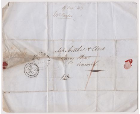 Great Britain 1847-Postal History-EL dated Nov 19th 1847 Yarmouth posted to Norwich manuscript 1 and paid Yarmouth/No19/1847 