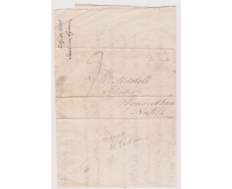 Great Britain 1818 - Postal History EL dated Dec 4th 1818 Lynn posted to Wymondham-manuscript 9 red Lynn Feb4th 1818 cancel