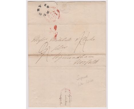 Great Britain 1827-Postal History-EL dated 10th Jan 1827 Rugby posted to Wymondham-manuscript 9-deleted and 1/6-black Rugby 8