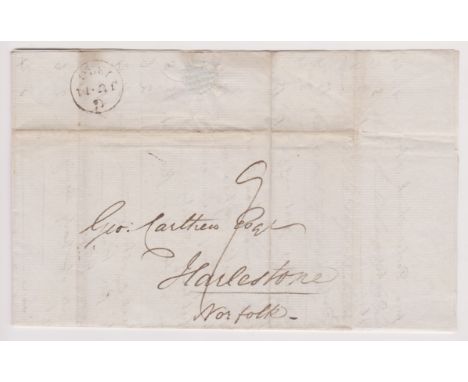 Great Britain 1830-Postal History EL dated 14th June 1830 Staple Inn London posted to Harleston-manuscript 9 single ring G/Ju