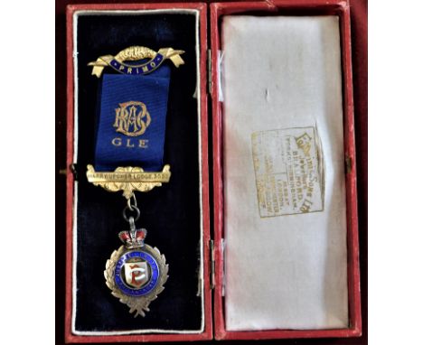 Royal Antediluvian Order of Buffaloes (RAOB) Jewel Harry Lipcher Lodge 3553, silver, gilt and enamel made by Fattorini &amp; 