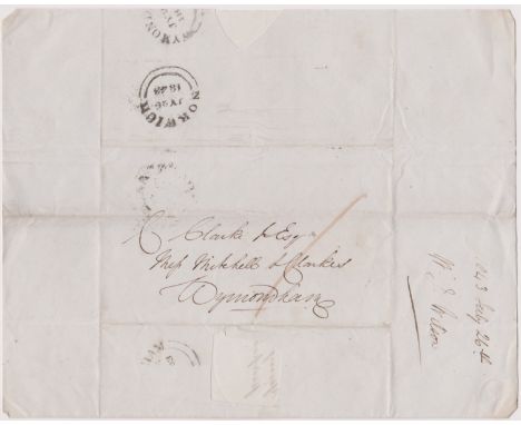 Great Britain 1843-Postal History-EL dated 26th July 1843 Norwich posted to Wymondham manuscript 1 Norwich/JY26/1843 cancel-W