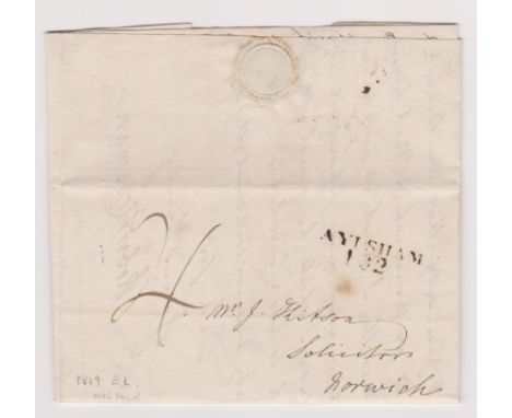 Great Britain 1819 - Postal History EL dated 10th June 1819 Aylsham posted to Norwich-manuscript 4-2 line black Aylsham 132 c