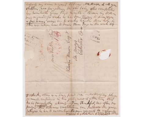Great Britain 1836-Postal History-EL posted to Colchester red single ring 2nd Sept 1836 paid cancel-red manuscript 1/2 black 