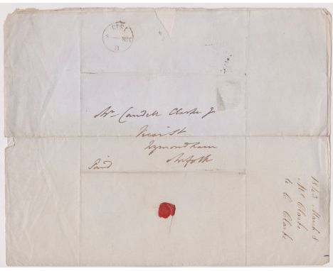 Great Britain 1843-Postal History-EL dated March 8-1843 posted to Wymondham-Manuscript paid black single ring U/MR-8/1843 can