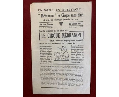 Leaflet/Programme-'Le Cirque Hedranon' Circus programme written in French- slight crease down middle other wise very good con
