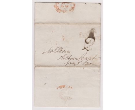 Great Britain 1824-Postal History EL dated 30th June 1824 posted to London-manuscript 2 obscures 2 line postmark red val 2 ri