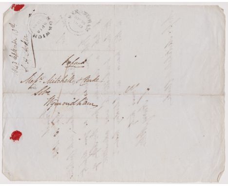 Great Britain 1843-Postal History-EL dated Sept 18th 1843 Norwich posted to Wymondham-manuscript 1 and prepaid Norwich/SP18/1