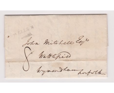 Great Britain 1831-Postal History EL dated 6.7.1831 Wells posted to Wymondham cancelled Wells in black-manuscript 8