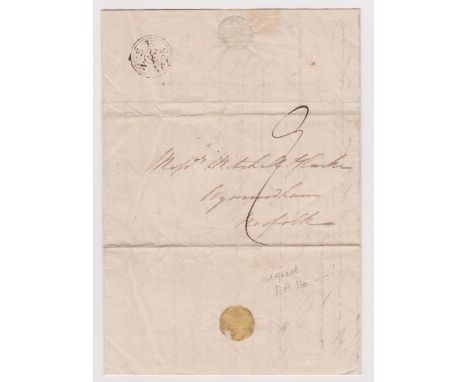 Great Britain 1825-Postal History-EL dated 26th Sept 1825 Lincons Inn posted to Wymondham-manuscript 9-black 2 circle SE/W16/