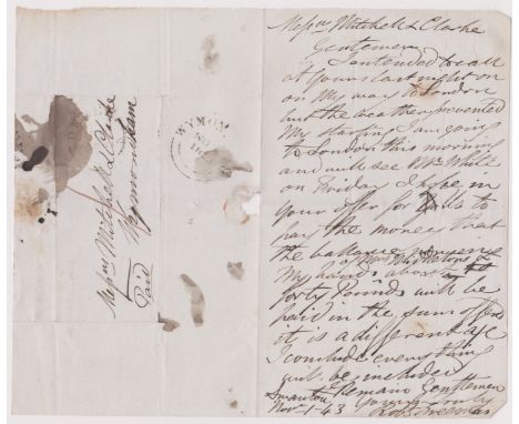 Great Britain 1843-Postal History-EL dated Nov 1st 1843 Swanton posted to Wymondham-manuscript 1 and paid Dereham/No1/1843 ca