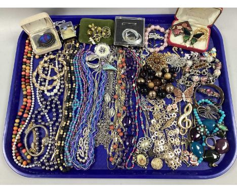 An Assortment of Modern Costume Jewellery, to include beaded necklaces, weaved cuff bangle, Fish &amp; Crown enamelled brooch