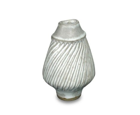 § Dame Lucie Rie (Austrian/British, 1902-1995), a spiral fluted stoneware vase, the bulbous body with compressed oval neck, s
