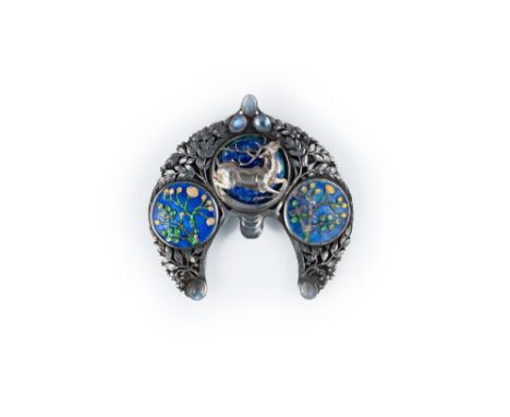 Attributed to Henry Wilson (British, 1864-1934), an Arts & Crafts brooch or belt tag, circa 1905, of horseshoe slightly conve