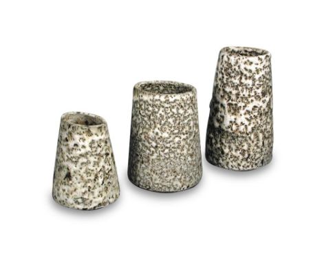 § Dame Lucie Rie (Austrian/British, 1902-1995), a graduated trio of stoneware vases, each of tapering elliptical section with