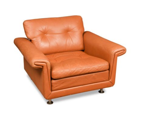A 1970's Danish leather armchair, finished in cognac leather 70 x 90 x 74cm (27 x 35 x 29in)  