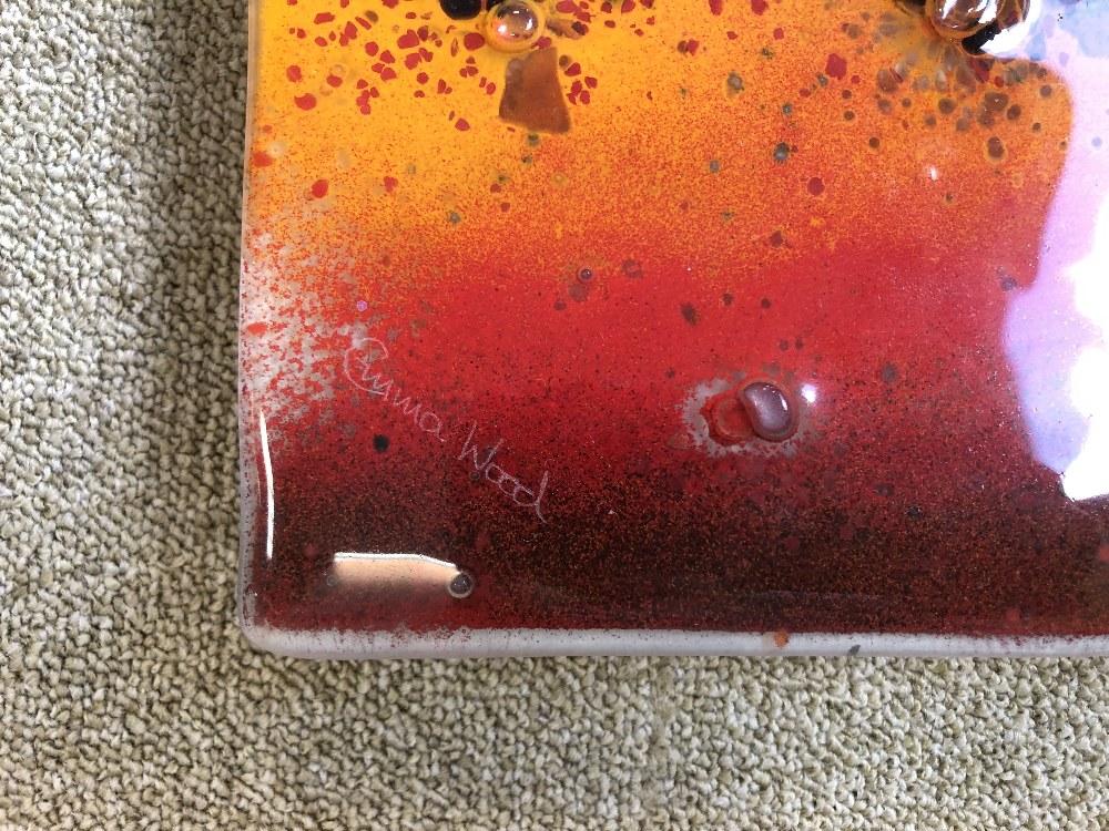 Emma Wood (British, 20th century), five abstract glass panels, the kiln