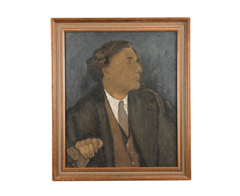 R Russell (British, 20th Century) Portrait of John Cooper Powys (1872-1963) oil on canvas 59 x 49cm (23 x 19in) Provenance: T