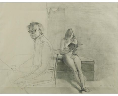 § John Stanton Ward, CBE, RA (British, 1917-2007) Self portrait and nude model reading signed and dated "John Ward 1972" lowe