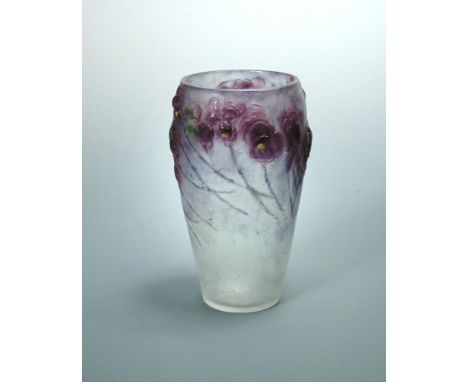 Gabriel Argy-Rousseau, (French, 1885-1963), a pâte-de-verre glass Parma Violets pattern vase, signed 'G. ARGY-ROUSSEAU' in th