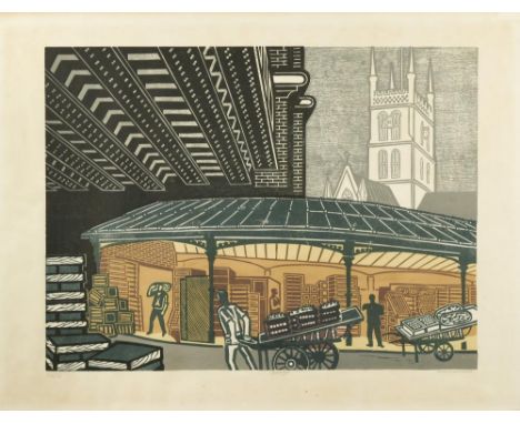 § Edward Bawden, CBE, RA (British, 1903-1989) Borough Market signed "Edward Bawden", titled and numbered in pencil 24/75 lith