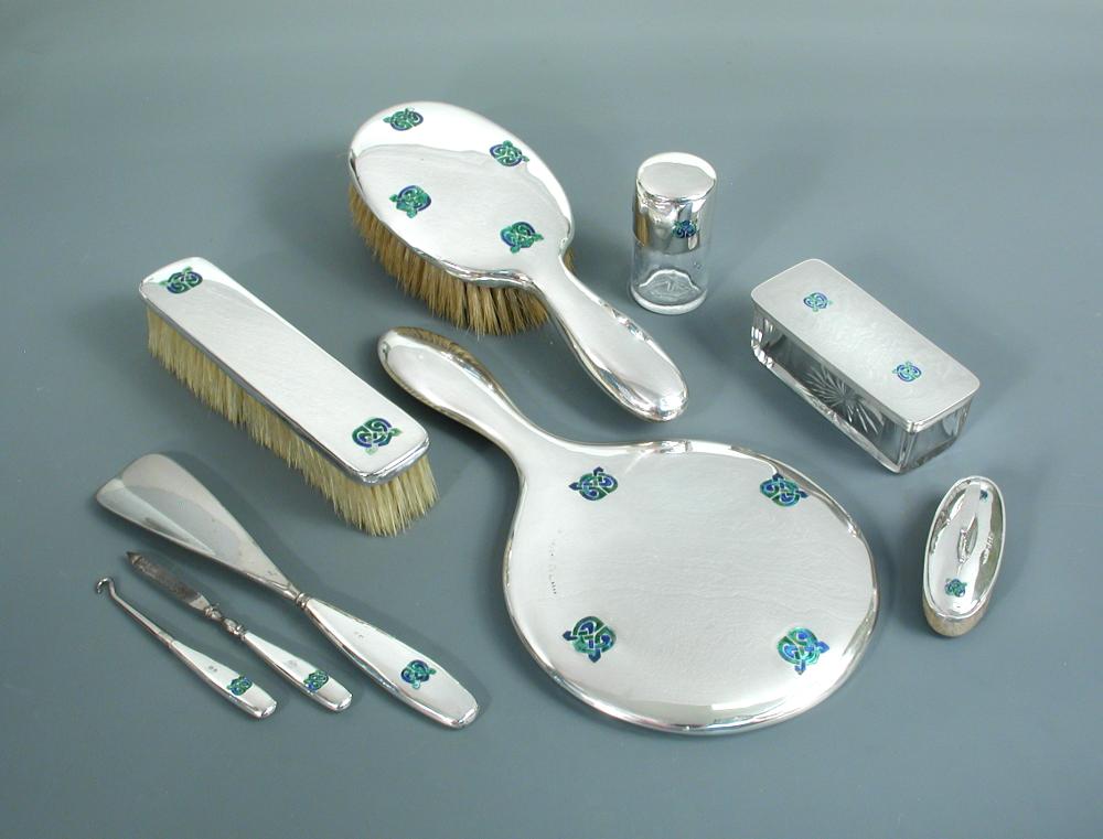Liberty Co A Silver And Enamel Dressing Table Set Various Silver And Enamel Dressing Table Set