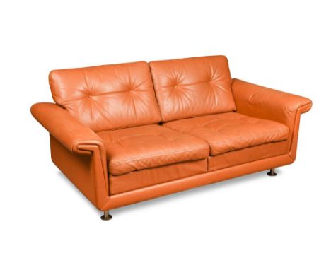 A 1970's Danish two-seater leather sofa, finished in cognac leather 49 x 145 x 74cm (19 x 57 x 29in)  