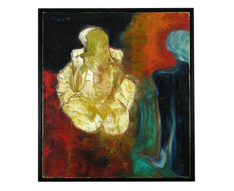 § John Alvaro Caldas (British, 1934-2006) The Lover's Gift signed "Caldas '83" top left; signed and titled to the reverse oil