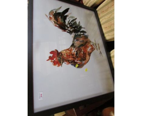 LARGE FRAMED AND GLAZED PRINT OF A COCKEREL