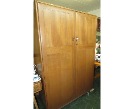 ERCOL LIGHT ELM LARGE TWO DOOR WARDROBE.