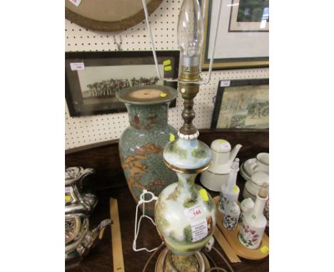 CERAMIC TABLE LAMP WITH HAND-PAINTED SCENE, TOGETHER WITH ONE OTHER ORIENTAL CERAMIC TABLE LAMP BASE