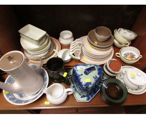 MIXED CHINA TEA AND DINNER WARE, INCLUDING POOLE POTTERY, LIDDED CHEESE DISH AND OTHER ITEMS.