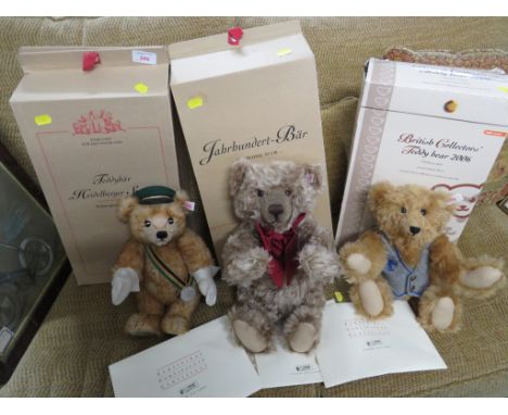 THREE LIMITED EDITION STEIFF JOINTED BEARS WITH BOXES AND CERTIFICATES - HEIDELBERG STUDENT NUMBER 498; BRITISH COLLECTOR'S 2