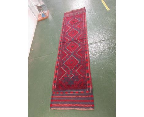 BLUE GROUND WOVEN MESHWANI RUNNER WITH GEOMETRIC PATTERN 241 CM X 62 CM