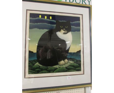 AFTER MARTIN LEMAN - LIMITED EDITION COLOUR PRINT TITLED CAROLINE'S CAT, NUMBERED 52/200 AND ENDORSED IN PENCIL, FRAMED AND G