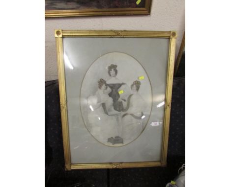 FRAMED AND GLAZED PORTRAIT PRINT OF THREE LADIES.