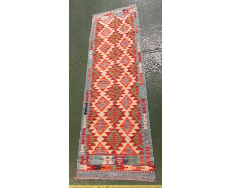 MULTI COLOURED GEOMETRIC CHOBI KILIM RUNNER 198 CM X 61 CM
