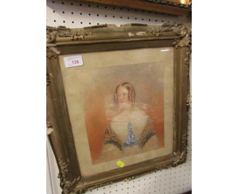 VICTORIAN HEAD AND SHOULDERS WATERCOLOUR PORTRAIT OF WOMAN IN A GILT FRAME.