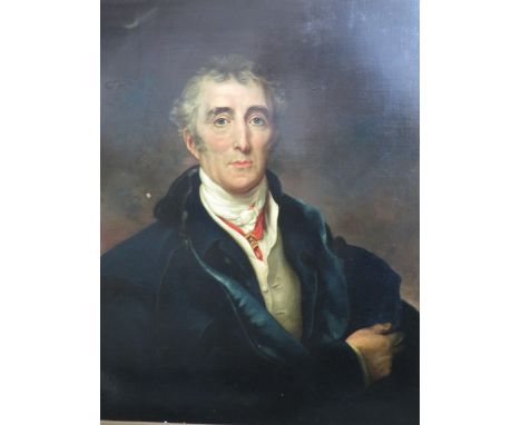 AN OIL ON CANVAS HEAD AND SHOULDERS PORTRAIT OF ARTHUR WELLESLEY, FIRST DUKE OF WELLINGTON, PROBABLY LATE 19TH CENTURY,  NO S