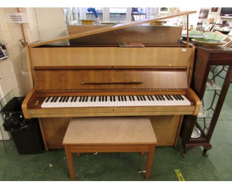 C BECHSTEIN LIGHT MAHOGANY CASED UP RIGHT PIANO 165221 SUPPLIED BY HARRODS OF LONDON. TOGETHER WITH A LIFT TOP LIGHT WOOD STO