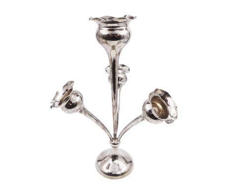 Early 20th century silver epergne, with four fluted branches, upon a weighted domed circular foot, engraved foot with monogra
