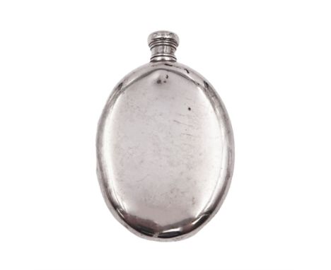 Tiffany & Co silver hip flask, of oval form with screw cap, stamped Tiffany & Co  26503327 Sterling Silver beneath, H11.5cmCo