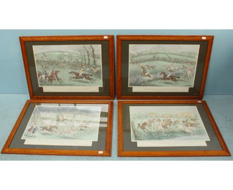 After Charles Hunt - 'Cheltenham Annual Grand Steeple Chase' A set of four colour prints depicting hunting scenes, the set co
