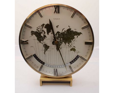 A 1960s Kienzle 'World Clock' with subsidiary 24-hour time-zone scale, lacquered brass circular case, 26cm diam,