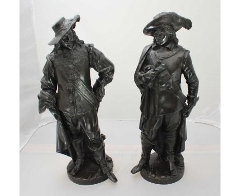 Albert Ernest Carrier-Belleuse (1824-1887), A pair of cast and patinated bronze figures of 'Charles I' and 'Oliver Cromwell,'