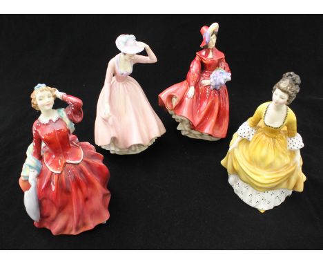 Four Royal Doulton ceramic figures of ladies including 'Lilac Time HN.2137,' 'Sweet April HN.2215,' 'Coralie HN.2307' and 'Bl