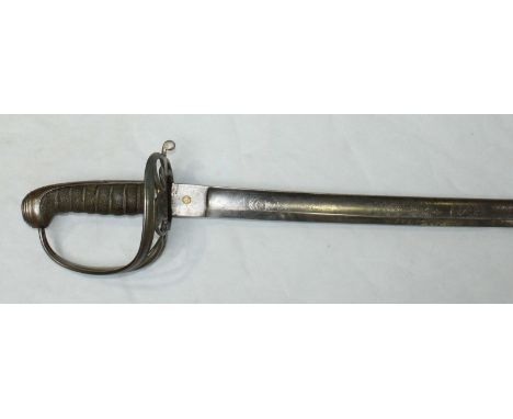 An 1822 Pattern Infantry Officer's Sword, 35-inch slightly curved fullered blade by Henry Wilkinson, with etched scrolling Ar