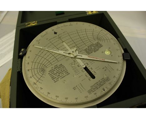 A Sun Compass Cole Pattern Mk.2, as used in th desert by the SAS, in green painted transportation box with painted markings, 